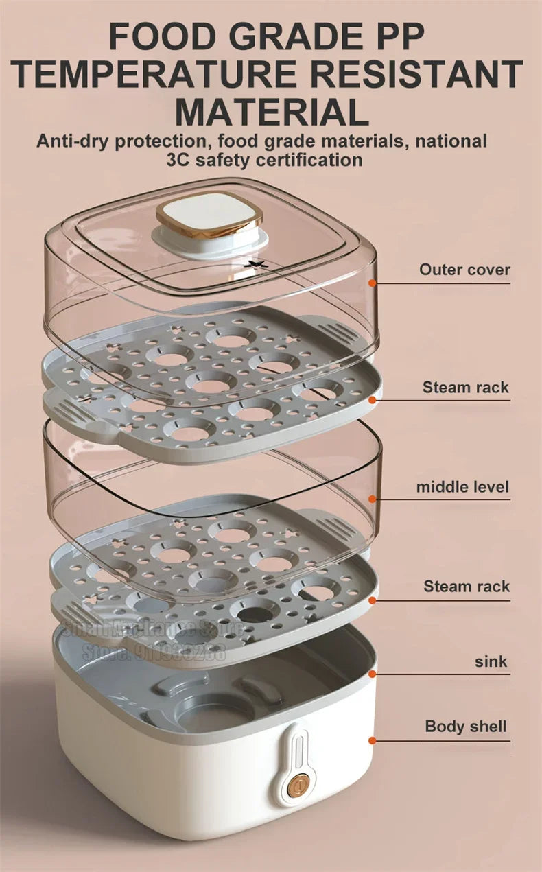 Mini Steamer Electric Steam Pot Cooking Steaming Home Two-layer Transparent Food Dumplings Household Pan Warmer Multicooker