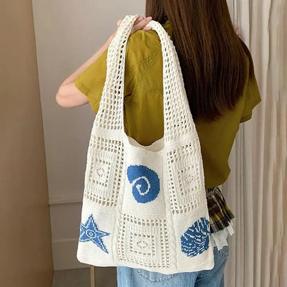 Designer Knitted High-capacity Tote Bags Women's Summer Beach Bag Casual Hollow Woven Underarm Shoulder Bag