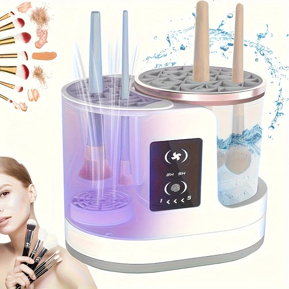 Portable Three-in-One Electric Makeup Brush Cleaner with Dryer USB Deep Cleaning for Various Sizes of Beauty Brushes including