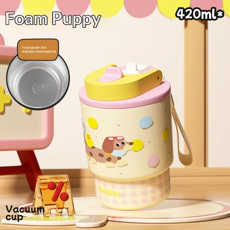 Cute Double Opening Insulated Tumbler for Women & Children with Straw and Sip Lid Portable Coffee Water Bottle Gift Idea