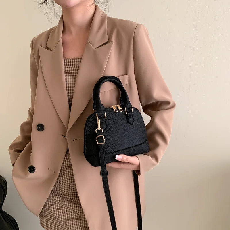 Women's Large Crossbody  Retro Felt Handbag with Makeup Organizer Solid-Color Casual Purse for Everyday Use Travel Shoulder Bag
