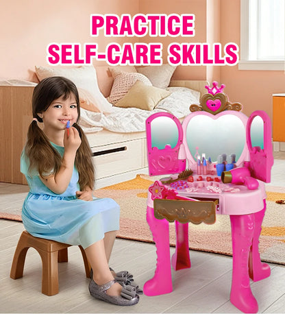 Girls Makeup Toys Woman Career Role Play Toys Inductive Door-opening Pretend Beauty and Fashion Sets Hair Styling for Kids Child