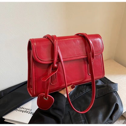 Fashion Red Shoulder Bags For Women Trendy Textured Solid Color Handbag Autumn Winter Versatile Female Underarm Pack