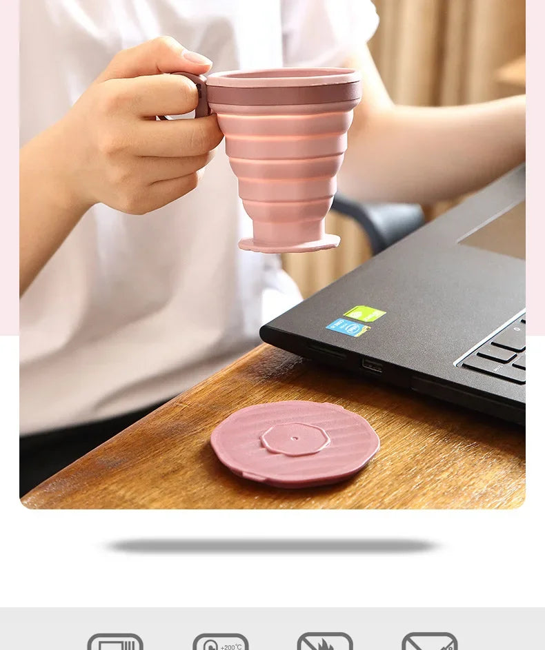 Folding Cups 220ml BPA FREE Food Grade Water Cup with lid Travel Silicone Retractable Coloured Portable Outdoor Coffee Handcup