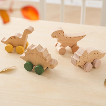 Montessori Wooden Toys Dinosaur Car Education Wooden Blocks Baby Toys From 3-5 Years Black Walnut Wooden Car Toys For Children
