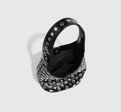 Women's Bags Punk Style Embellished Double-Faced Round Rivet Inlaid Niche Luxury Bucket Bag Chic Lady Underarm Shoulder Bag