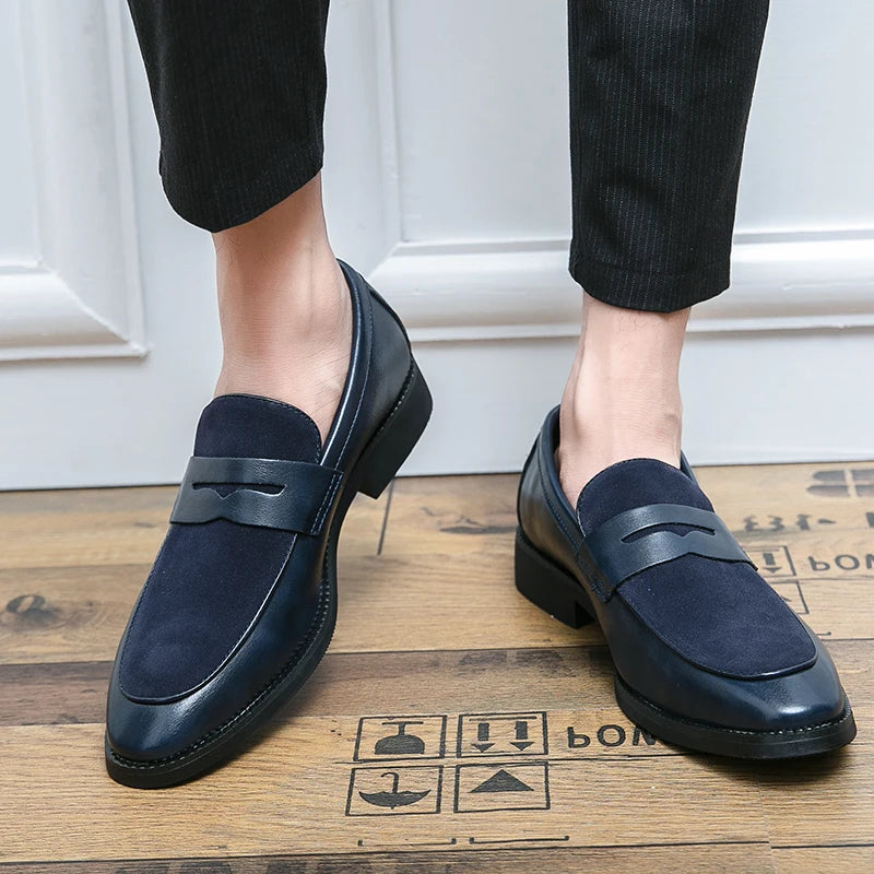 Summer Men Genuine Leather Casual Shoes Mens Wedding Black Dress Shoes Mens Banquet Loafers Blue Outdoor Walking Shoes Big Size