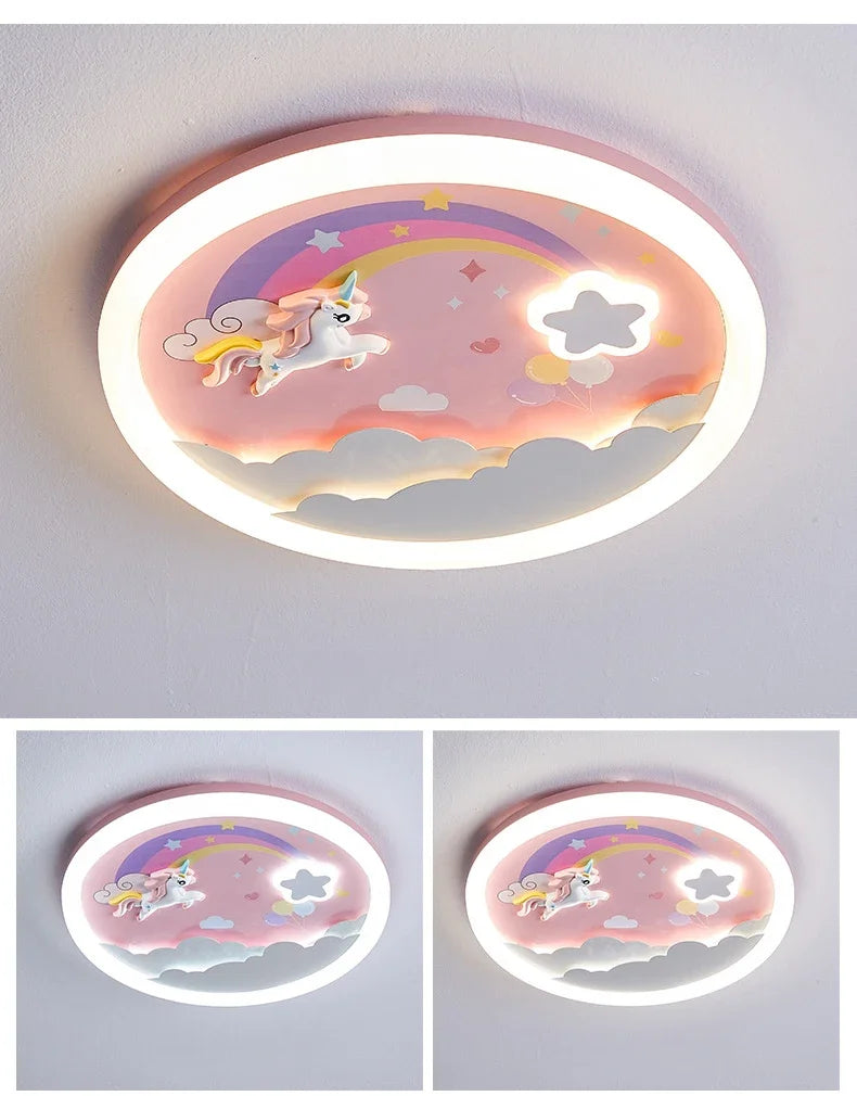 2026 Pink Rainbow Unicorn Light Princess Room Ceiling Lamps LED Warm Cute Nursery Children's Room Girl Bedroom Pegasus Ceiling L