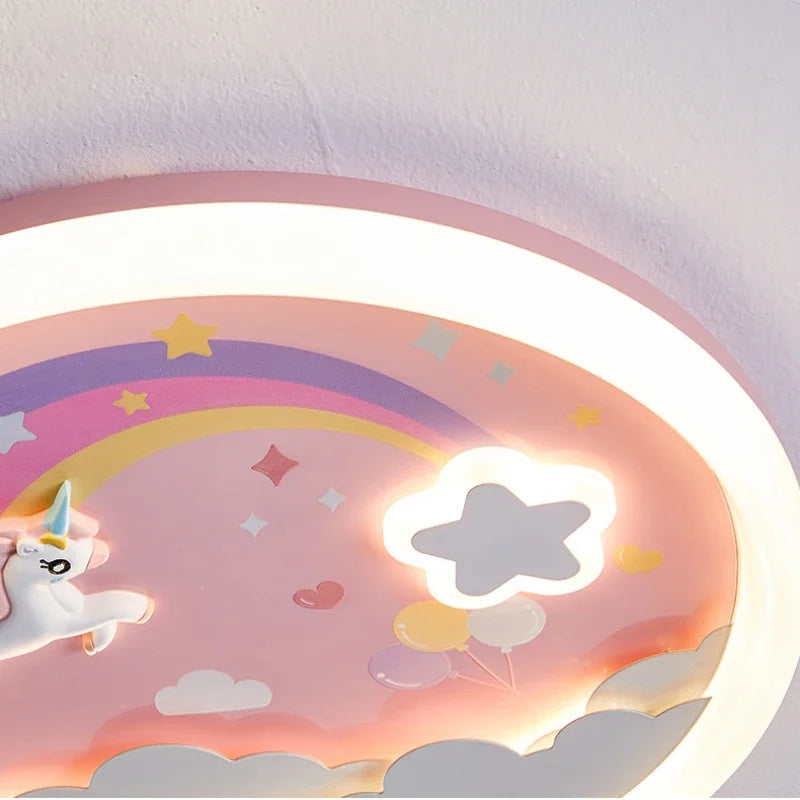 2026 Pink Rainbow Unicorn Light Princess Room Ceiling Lamps LED Warm Cute Nursery Children's Room Girl Bedroom Pegasus Ceiling L