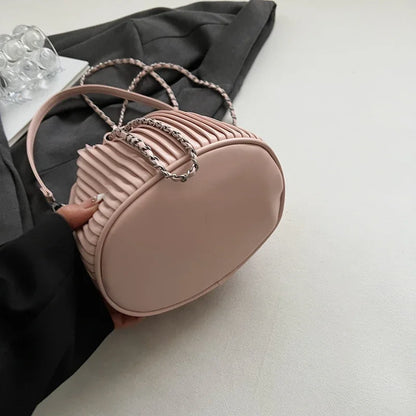 Black Bag For Women Fashion Pleated Strape Design Shoulder Bag Trend Drawstring Bucket Crossbody
