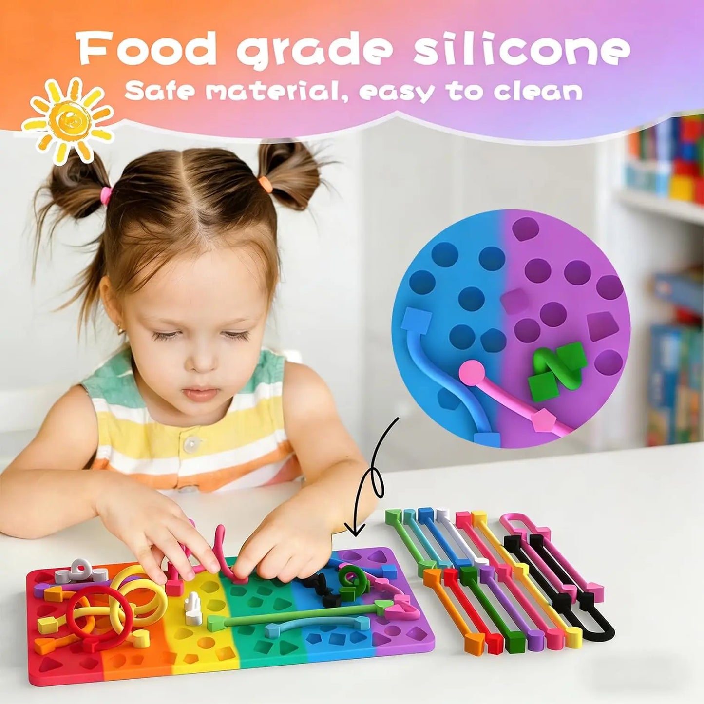 Sensory Activity Board, Silicone Quiet Fidget Toy for ADHD Autism Stress Relief, Easter Basket Stuffers for Toddlers Kids Teens