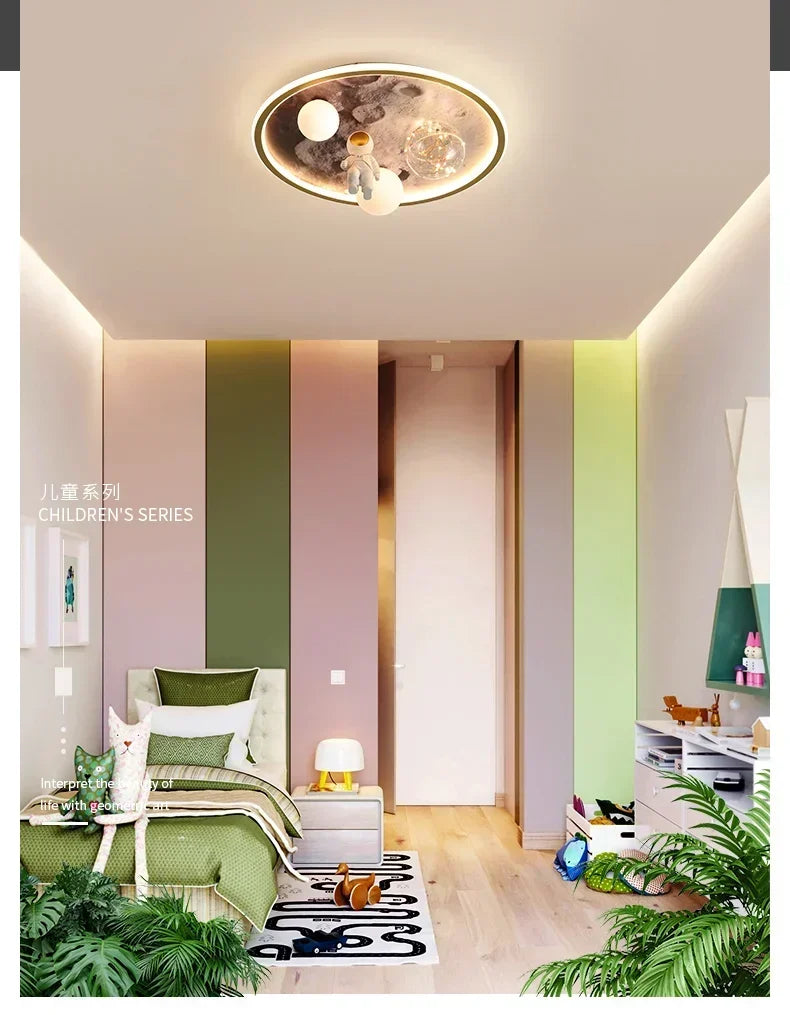 Modern European Modern Children's Moon Lustre Led Lights Astronaut Bedroom Chandeliers Decoration Ceiling Lamps For Room Home-ap