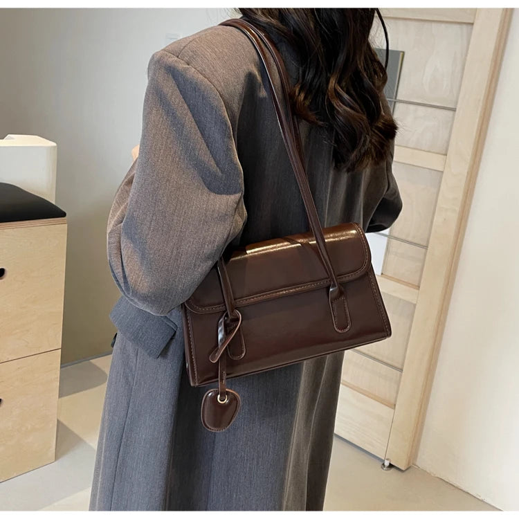 Fashion Red Shoulder Bags For Women Trendy Textured Solid Color Handbag Autumn Winter Versatile Female Underarm Pack