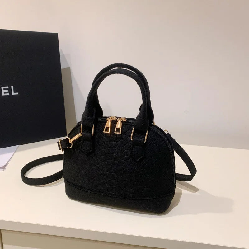 Women's Large Crossbody  Retro Felt Handbag with Makeup Organizer Solid-Color Casual Purse for Everyday Use Travel Shoulder Bag