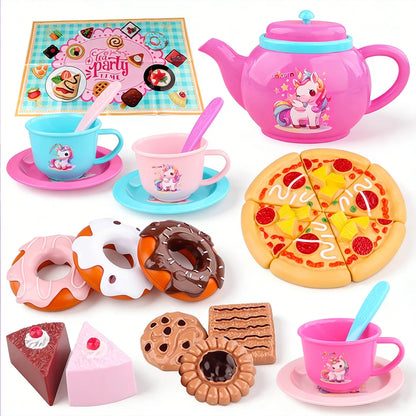 Girls' Afternoon Tea Toys, Party House Sets, 25 Pieces of Simulated Desserts, Cakes, Coffee, and Tea, Girls' Holiday Gifts