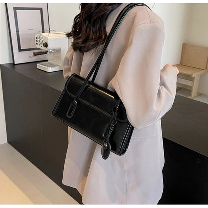 Fashion Red Shoulder Bags For Women Trendy Textured Solid Color Handbag Autumn Winter Versatile Female Underarm Pack