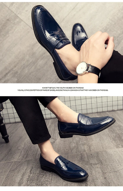 Summer Men Genuine Leather Casual Shoes Mens Wedding Black Dress Shoes Mens Banquet Loafers Blue Outdoor Walking Shoes Big Size