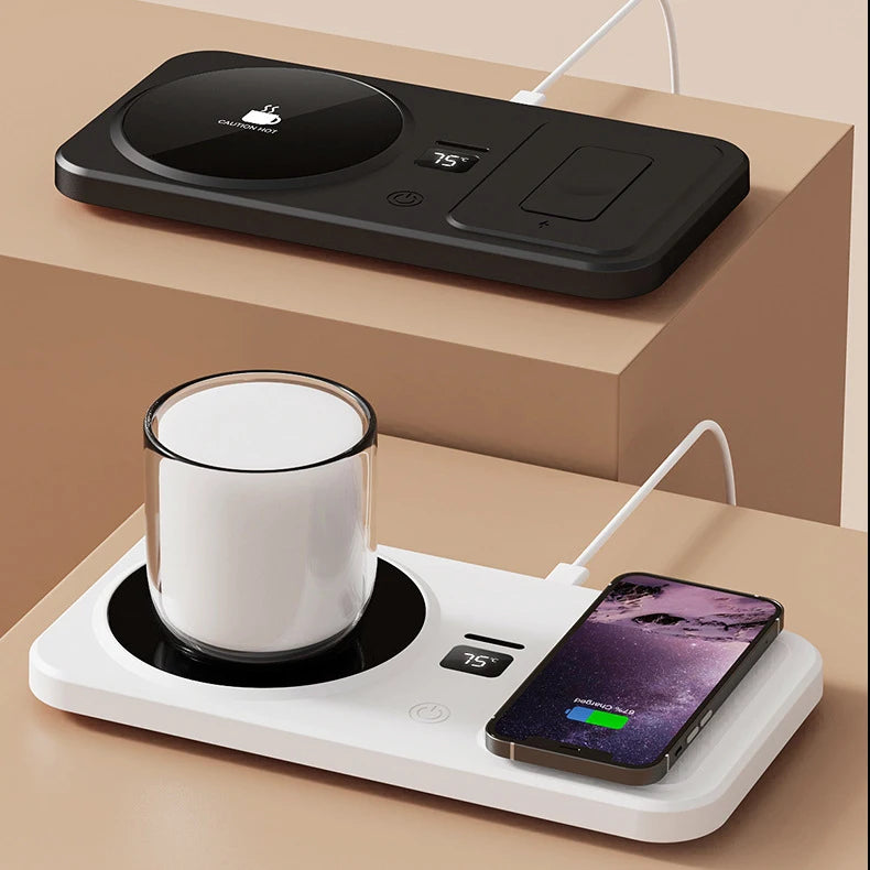 2 in 1 Coffee Mug Warmer Wireless Charger Multi-functional Cup Heating Pad 3 Gear Temperature Warmer Coaster For Milk Tea Water