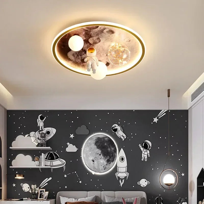 Modern European Modern Children's Moon Lustre Led Lights Astronaut Bedroom Chandeliers Decoration Ceiling Lamps For Room Home-ap