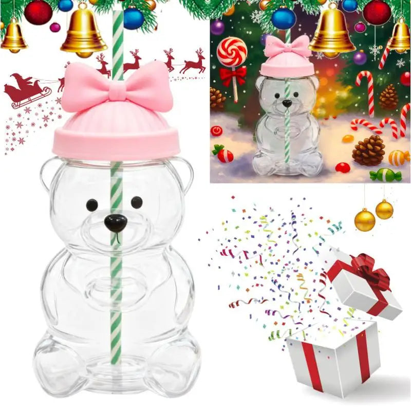 Bear Coffee Cup  Cartoon Bear Shaped Coffee Mug Cute Bear Mug Plastic Cup With Straw Transparent Creative Milk Coffee Water Cups