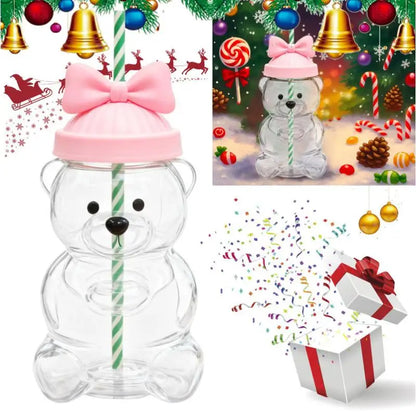 Bear Coffee Cup  Cartoon Bear Shaped Coffee Mug Cute Bear Mug Plastic Cup With Straw Transparent Creative Milk Coffee Water Cups