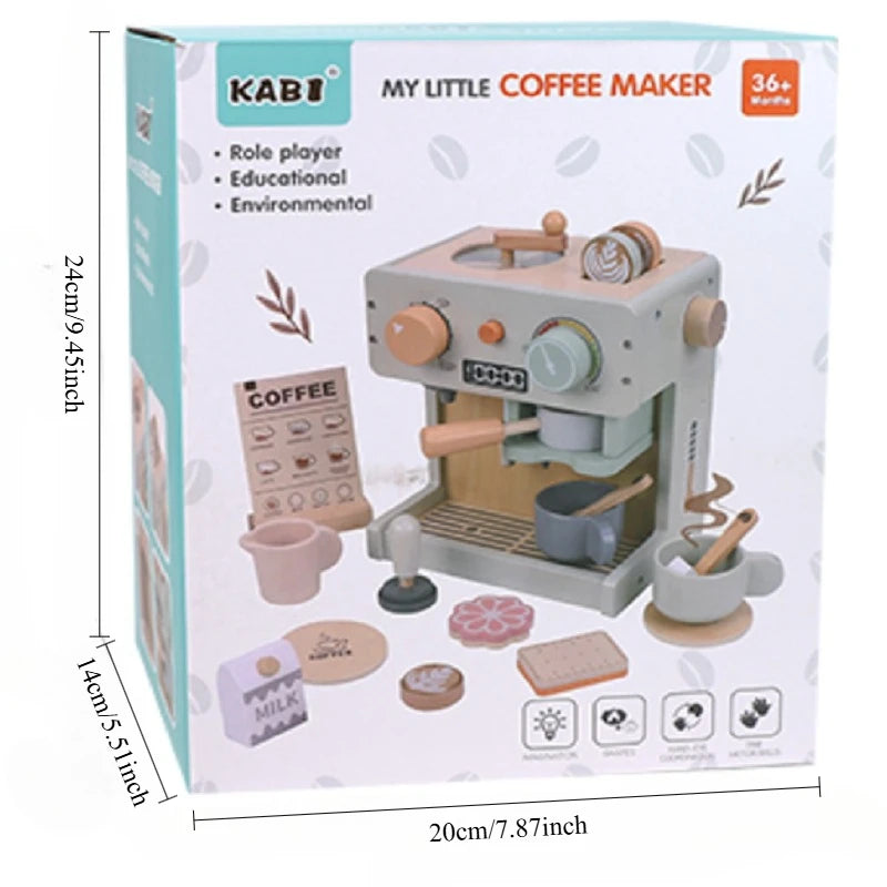 Wooden Kitchen Toy Pretend Play Food Set Dessert Bread Coffee Machine Toys For Girls Boys Role Play Afternoon Tea Game