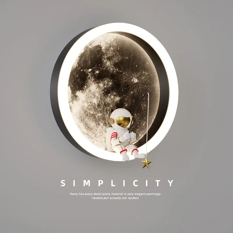 Spaceman Astronaut Moon Round Led Wall Lamp  Kids Bedroom Sleeping Night Lights Boys And Girls Warm Background Sconces