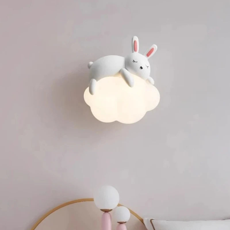 Cute Children's Room Bedside Wall Lamp Bear Rabbit Cloud Lamp Creative Cream Style Baby Room Nursery Boy Girl Bedroom Wall Light