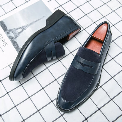 Summer Men Genuine Leather Casual Shoes Mens Wedding Black Dress Shoes Mens Banquet Loafers Blue Outdoor Walking Shoes Big Size