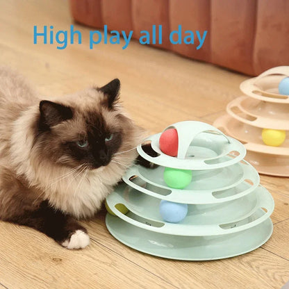 Turnable Toys 4 Levels for Cats Accessories Tower Tracks with Balls Cat Toy Interactive Intelligence Training with Fun Cat Stick