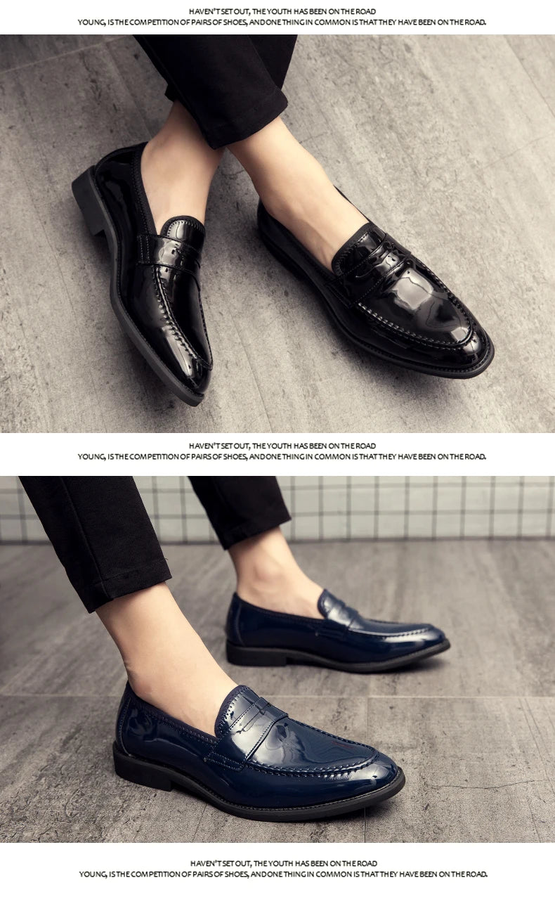 Summer Men Genuine Leather Casual Shoes Mens Wedding Black Dress Shoes Mens Banquet Loafers Blue Outdoor Walking Shoes Big Size