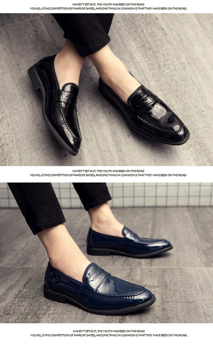 Summer Men Genuine Leather Casual Shoes Mens Wedding Black Dress Shoes Mens Banquet Loafers Blue Outdoor Walking Shoes Big Size