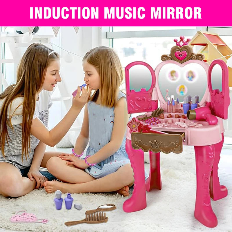 Girls Makeup Toys Woman Career Role Play Toys Inductive Door-opening Pretend Beauty and Fashion Sets Hair Styling for Kids Child