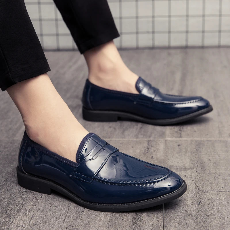 Summer Men Genuine Leather Casual Shoes Mens Wedding Black Dress Shoes Mens Banquet Loafers Blue Outdoor Walking Shoes Big Size
