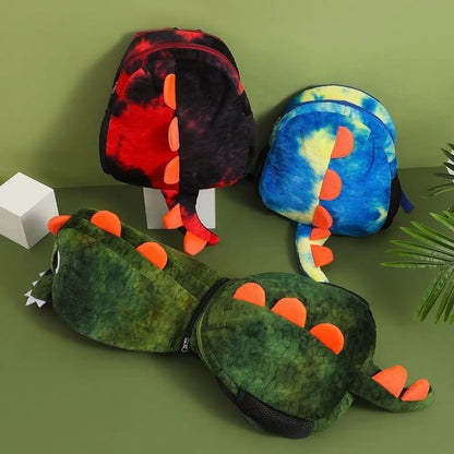High Quality Cartoon Dinosaur Children's Backpack with Hat Plush Hooded Shoulders Bag Detachable Hat