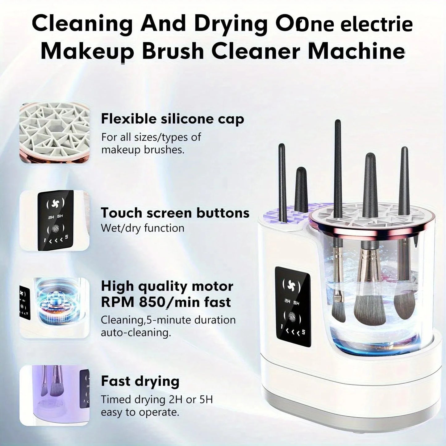 Portable Three-in-One Electric Makeup Brush Cleaner with Dryer USB Deep Cleaning for Various Sizes of Beauty Brushes including