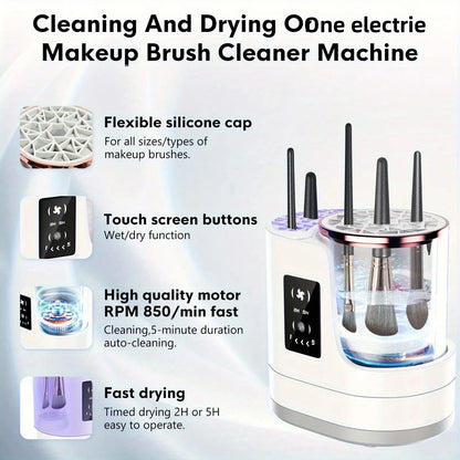 Portable Three-in-One Electric Makeup Brush Cleaner with Dryer USB Deep Cleaning for Various Sizes of Beauty Brushes including