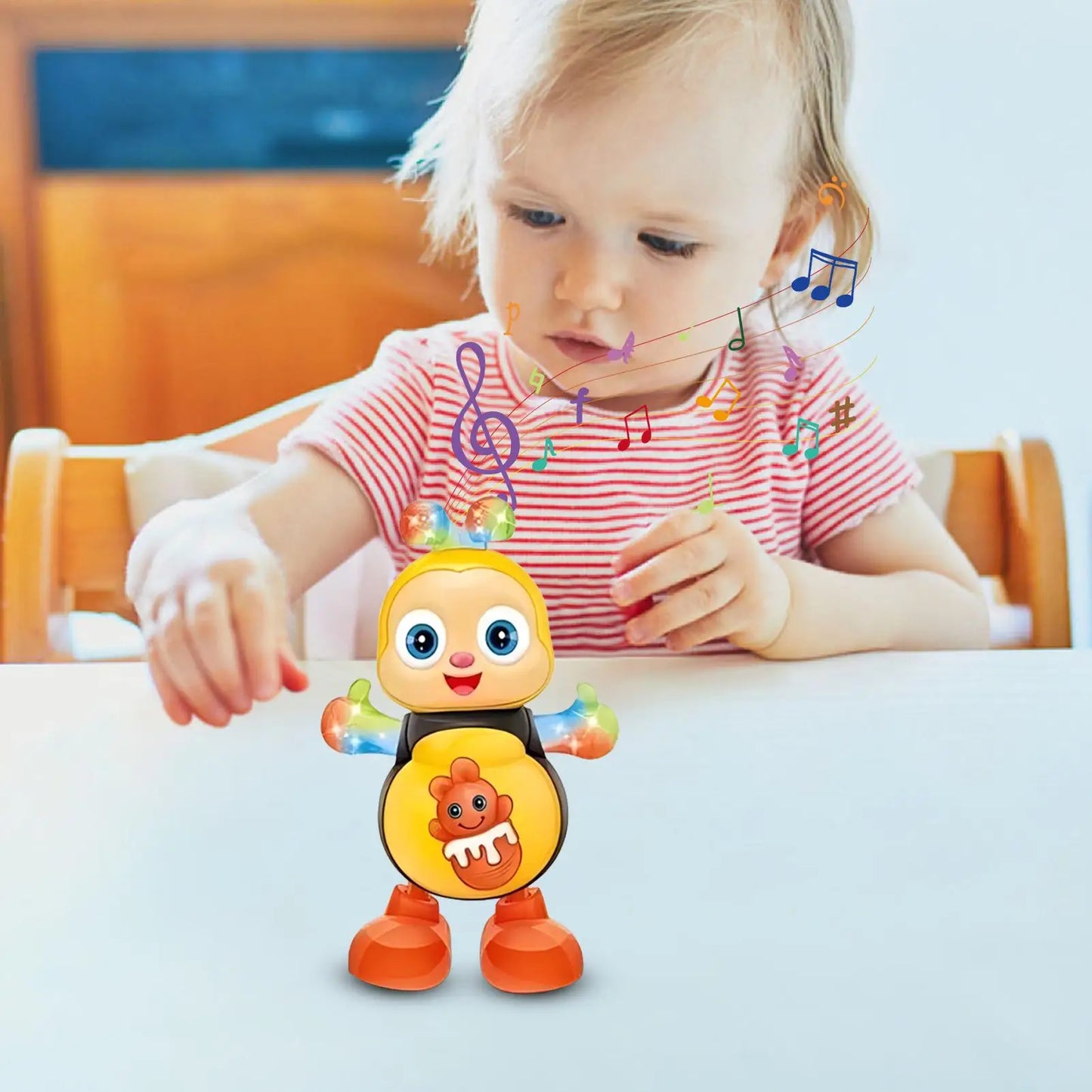 Electric Dancing Bee Toy Cartoon Musical Bee with Lights Music Interactive Educational Toys for Kids Toddler Gifts