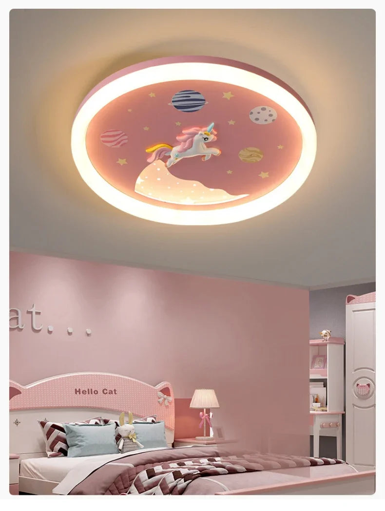 2026 Pink Rainbow Unicorn Light Princess Room Ceiling Lamps LED Warm Cute Nursery Children's Room Girl Bedroom Pegasus Ceiling L