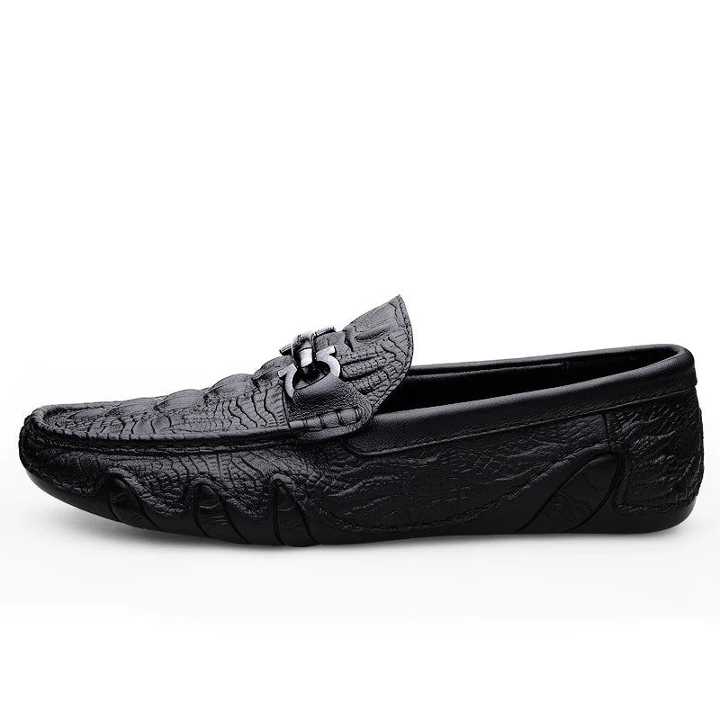 Mens Slip On Loafers Genuine Leather Casual Shoes Driving Moccasins Flats Luxury Brand Classic Black Handmade
