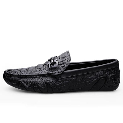 Mens Slip On Loafers Genuine Leather Casual Shoes Driving Moccasins Flats Luxury Brand Classic Black Handmade