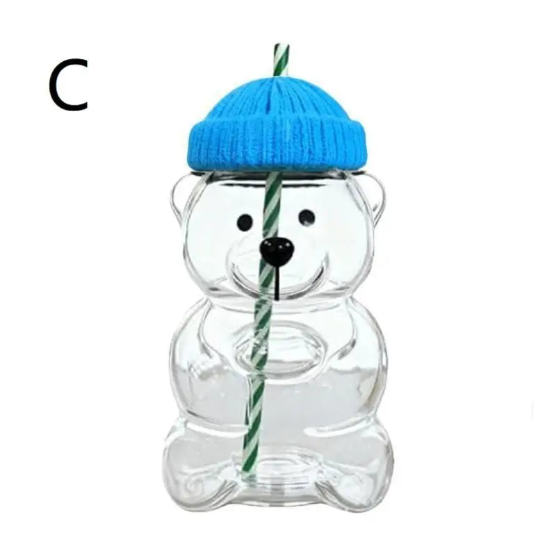 Bear Coffee Cup  Cartoon Bear Shaped Coffee Mug Cute Bear Mug Plastic Cup With Straw Transparent Creative Milk Coffee Water Cups