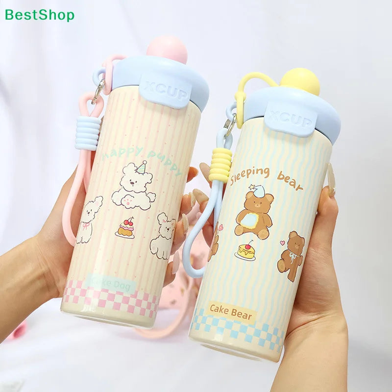 〔R〕Cartoon Animal Float Ball Water Bottle - 316 Stainless Steel Insulated Tumbler with Straw & Carry Strap for Kids and Students
