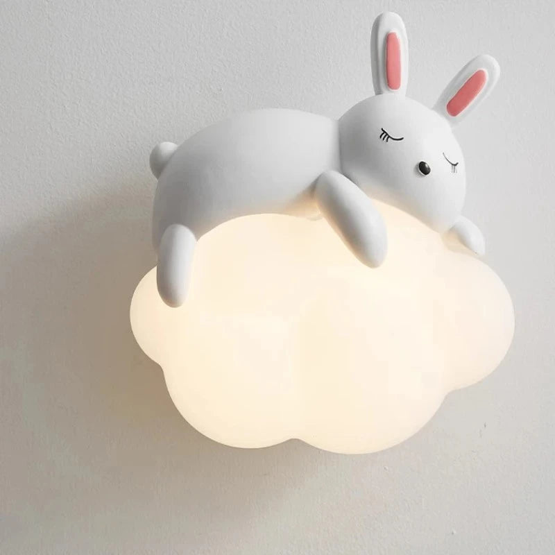 Cute Children's Room Bedside Wall Lamp Bear Rabbit Cloud Lamp Creative Cream Style Baby Room Nursery Boy Girl Bedroom Wall Light