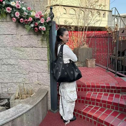 Women Bag 2026 New Fashion PU Rivet High-Capacity Shoulder Bag Handbag Simple Office Lady Women Bags