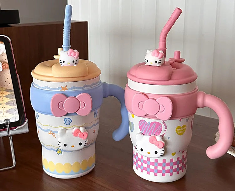 Sanrio Hello Kitty Large Tumbler with Handle, 316 Stainless Steel Straw Cup Insulated, Cute Water Bottle for Women Girls