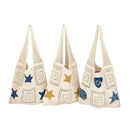 Designer Knitted High-capacity Tote Bags Women's Summer Beach Bag Casual Hollow Woven Underarm Shoulder Bag