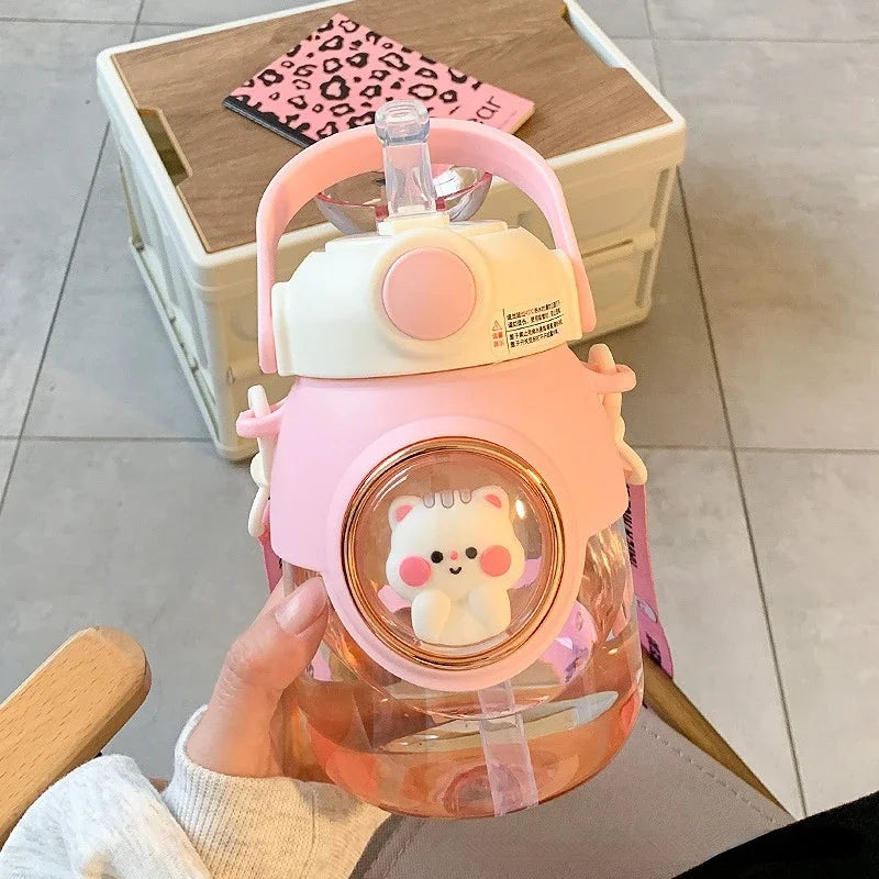 Kids Water Bottles with Straw for Girls 820ml Large Capacity Cute Children's Kawaii Cartoon Bottle for Student School Travel