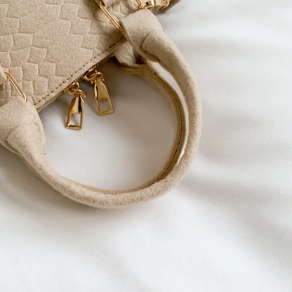 Women's Large Crossbody  Retro Felt Handbag with Makeup Organizer Solid-Color Casual Purse for Everyday Use Travel Shoulder Bag