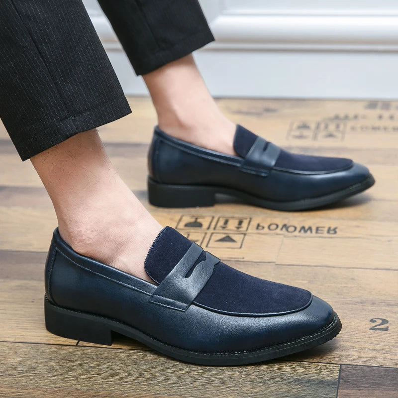 Summer Men Genuine Leather Casual Shoes Mens Wedding Black Dress Shoes Mens Banquet Loafers Blue Outdoor Walking Shoes Big Size